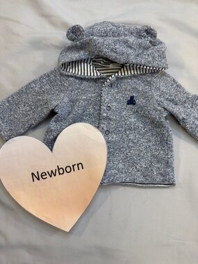 GAP Heather Blue Newborn Hooded Jacket with Bear Ears